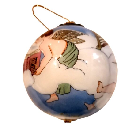 Pier One Cherub Christmas Ornament glass ball Purple Box Vtg 2002 celestial - Picture 2 of 8